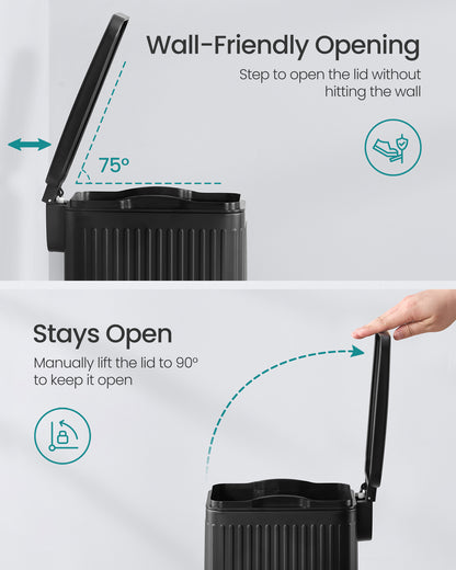 1.6-Gallon Bathroom Trash Can - Slim Stainless Steel Bin with Soft-Close Lid & Foot Pedal, Space-Saving Design, Ink Black