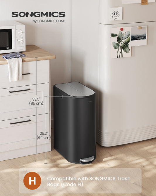 13-Gallon Dual Kitchen Trash Can,Garbage Can with Wing Lids, Stainless Steel, Soft Close, Inner Buckets Ink Black and Metallic Silver