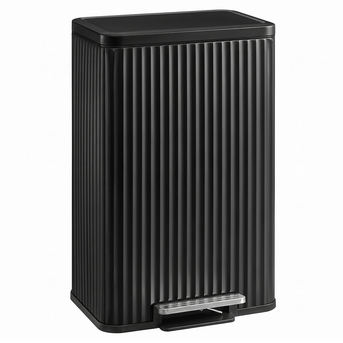SONGMICS Trash Can, 13 Gallon (50 L) Garbage Can for Kitchen, with Lid, Pedal, and Removable Inner Bucket, Soft Close, Stainless Steel, 15 Trash Bags (Code K) Included, Ink Black