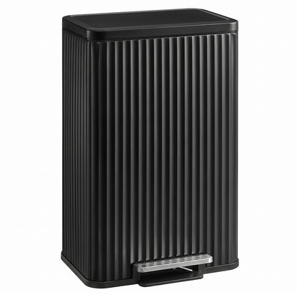 SONGMICS Trash Can, 13 Gallon (50 L) Garbage Can for Kitchen, with Lid, Pedal, and Removable Inner Bucket, Soft Close, Stainless Steel, 15 Trash Bags (Code K) Included, Ink Black