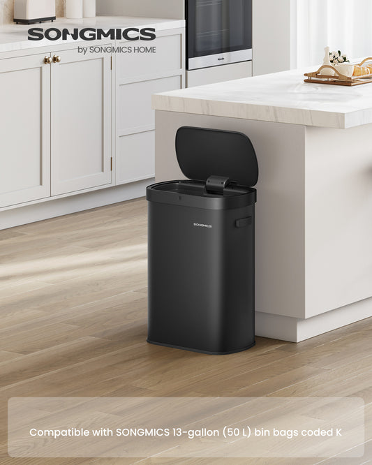 13 Gallon Automatic Trash Can - Motion Sensor & Touch Open, Stainless Steel, Soft-Close Lid, Includes 15 Bags, Ink Black