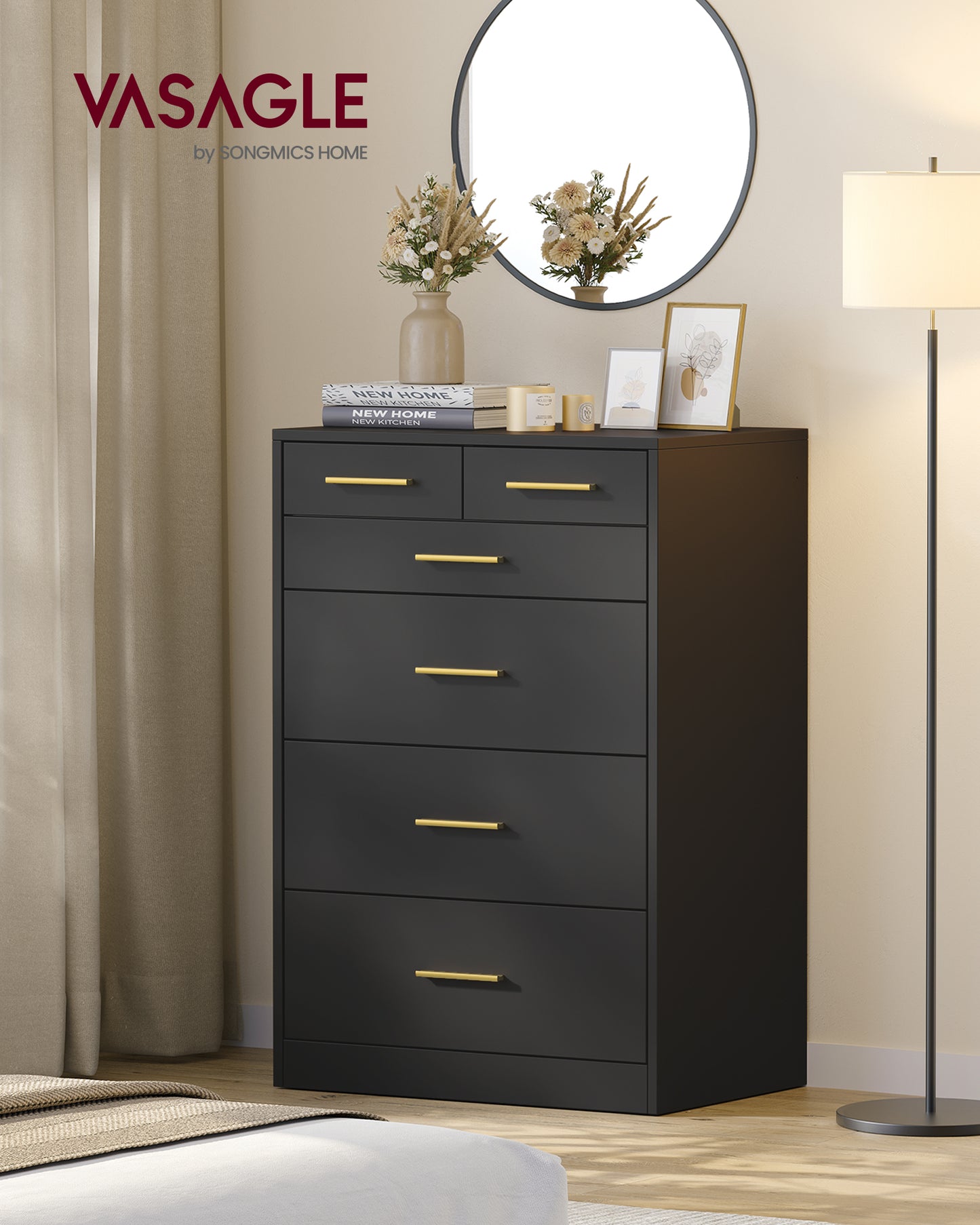 VASAGLE CUSTOS Collection - Dresser for Bedroom, Chest of Drawers for Closet, Modern Style, TV Stand, 6 Drawers, Ink Black
