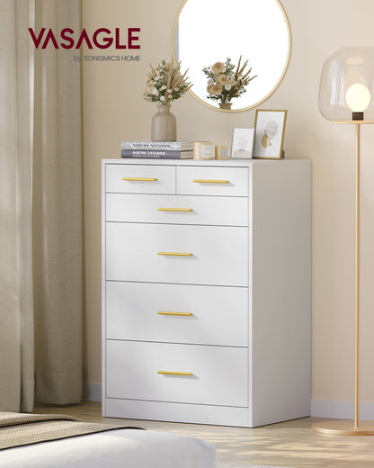 VASAGLE Custos Collection - Dresser for Bedroom, Chest of Drawers for Closet, Modern Style, TV Stand for Living Room, 6 Drawers, Cloud White