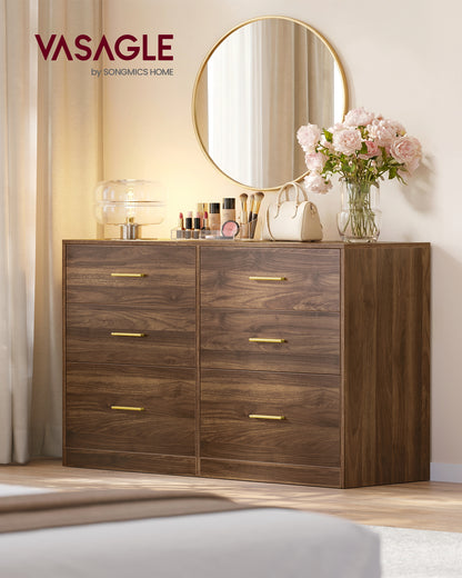 VASAGLE Custos Collection - Dresser for Bedroom, Chest of Drawers for Closet, Modern Style, TV Stand for Living Room, 6 Drawers, Walnut Brow