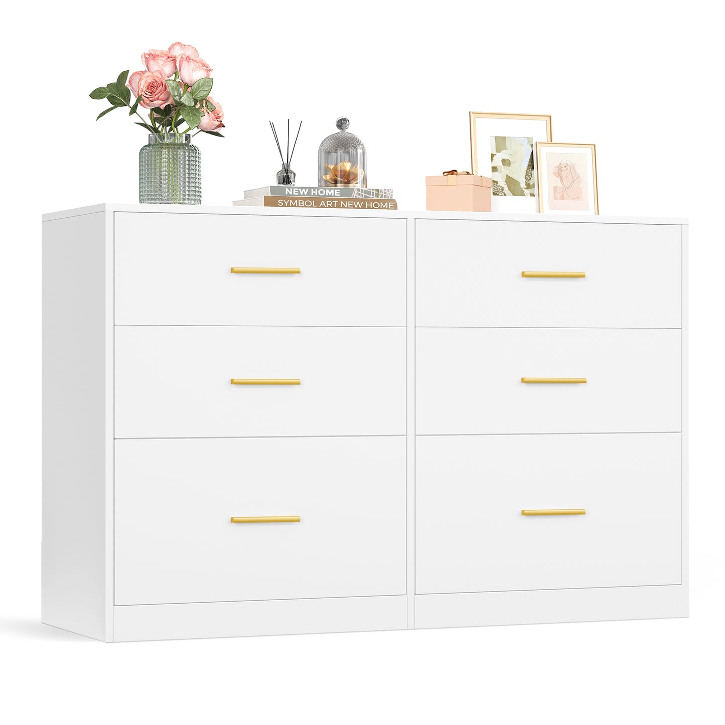 VASAGLE CUSTOS Collection - Dresser for Bedroom, Chest of Drawers for Closet, Modern Style, TV Stand for Living Room, 6 Drawers, 15.8 x 46.9 x 30.7 Inches, Cloud White