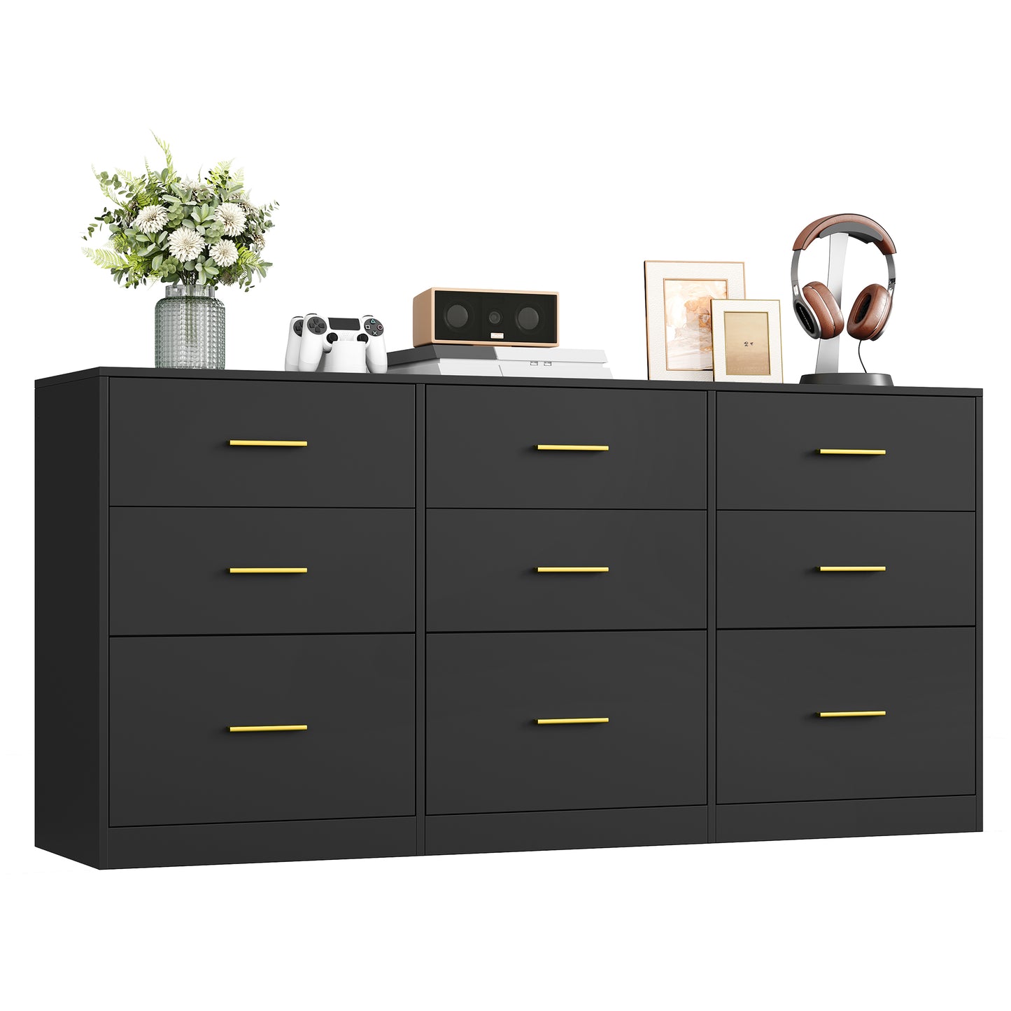 VASAGLE CUSTOS Collection - Dresser for Bedroom, Chest of Drawers for Closet, Modern Style, TV Stand, 15.8 x 63 x 30.7 Inches, Ink Black