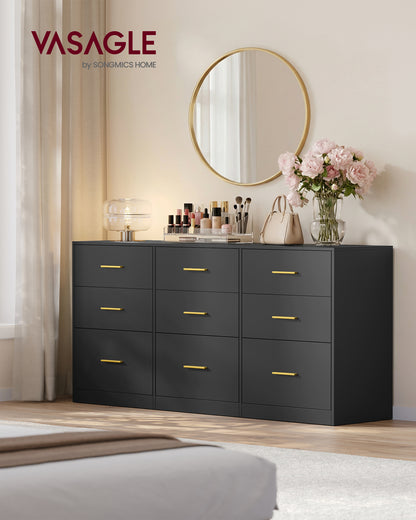 VASAGLE CUSTOS Collection - Dresser for Bedroom, Chest of Drawers for Closet, Modern Style, TV Stand, 15.8 x 63 x 30.7 Inches, Ink Black