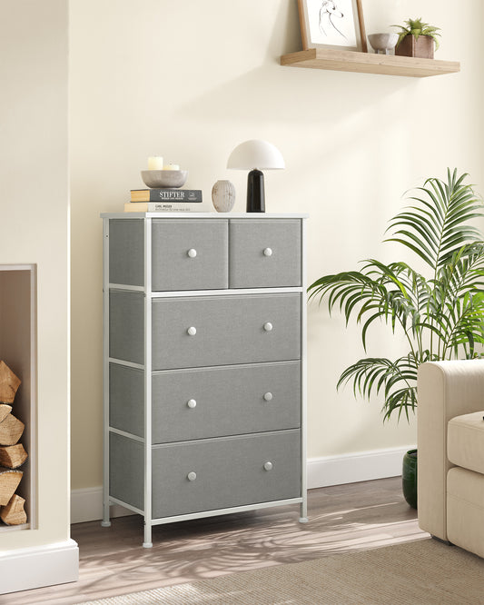 Drawer Dresser, Storage Dresser Tower with 5 Fabric Drawers, Dresser Unit, Hallway