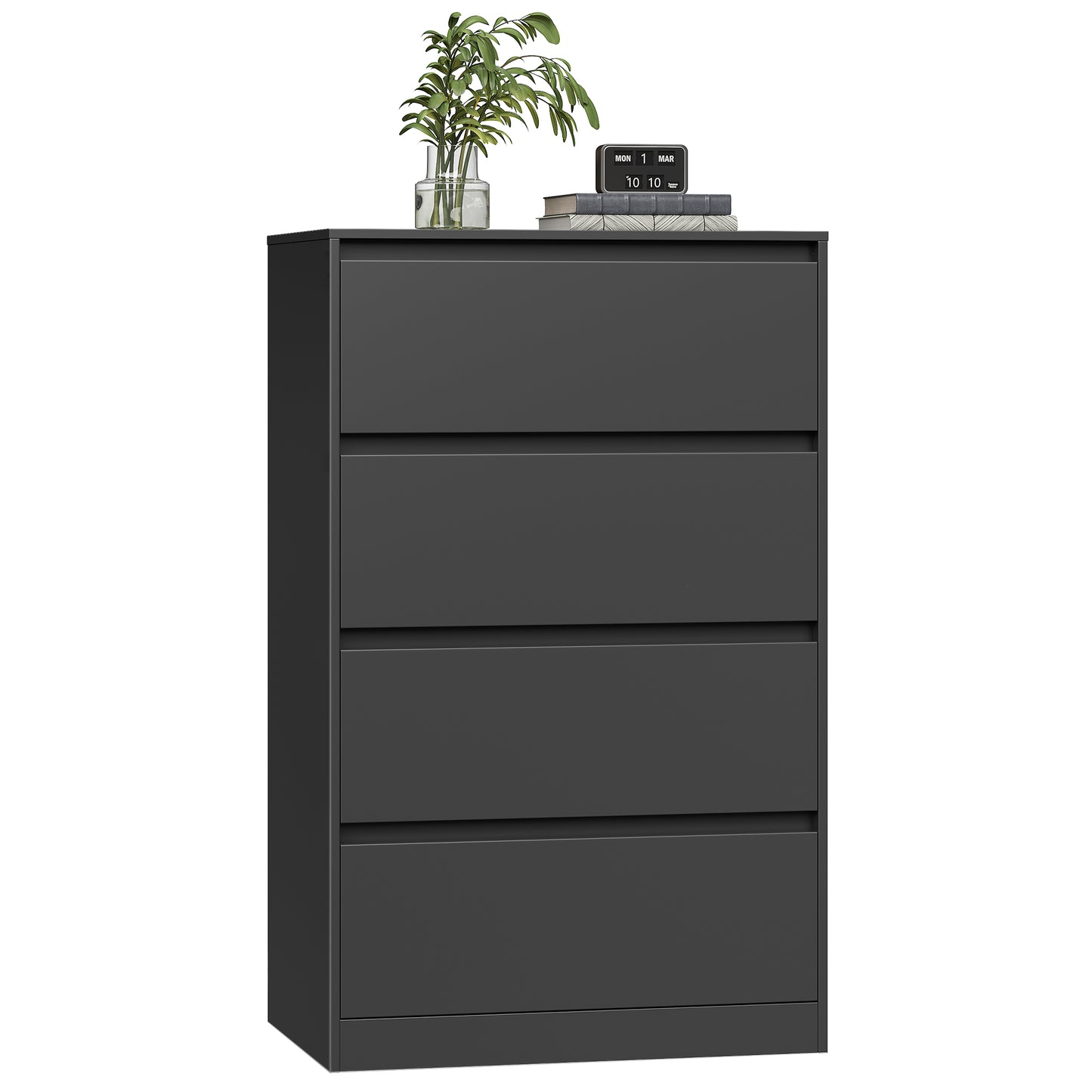 VASAGLE 4-Drawer Dresser, Modern Minimalist Storage Tower Unit, Chest of Drawers for Organizing, 15.7 x 23.6 x 38.3 Inches, Ebony Black