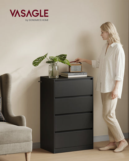 VASAGLE 4-Drawer Dresser, Modern Minimalist Storage Tower Unit, Chest of Drawers for Organizing, 15.7 x 23.6 x 38.3 Inches, Ebony Black