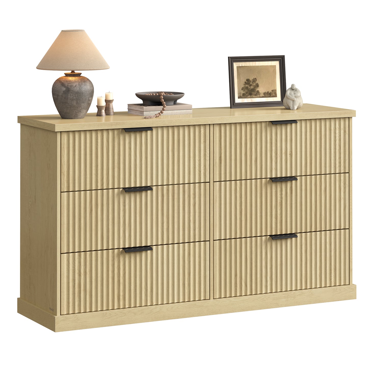 VASAGLE 6-Drawer Double Dresser for Bedroom, 54.2" Wide Chest of Drawers with Fluted Panels, Transitional Storage Dresser, Beige