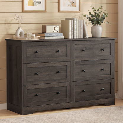 VASAGLE 6-Drawer Dresser, Engineered Wood Chest of Drawers, Large Capacity Storage Cabinet, 47.2 x 15.7 x 30.7 in, Taupe Brown, Siren Collection