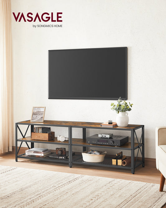 TV Stand, TV Console For TVs Up To 70 Inches, TV Table, 63 Inches Width, TV Cabinet With Storage Shelves, Steel Frame, For Living Room, Bedroom