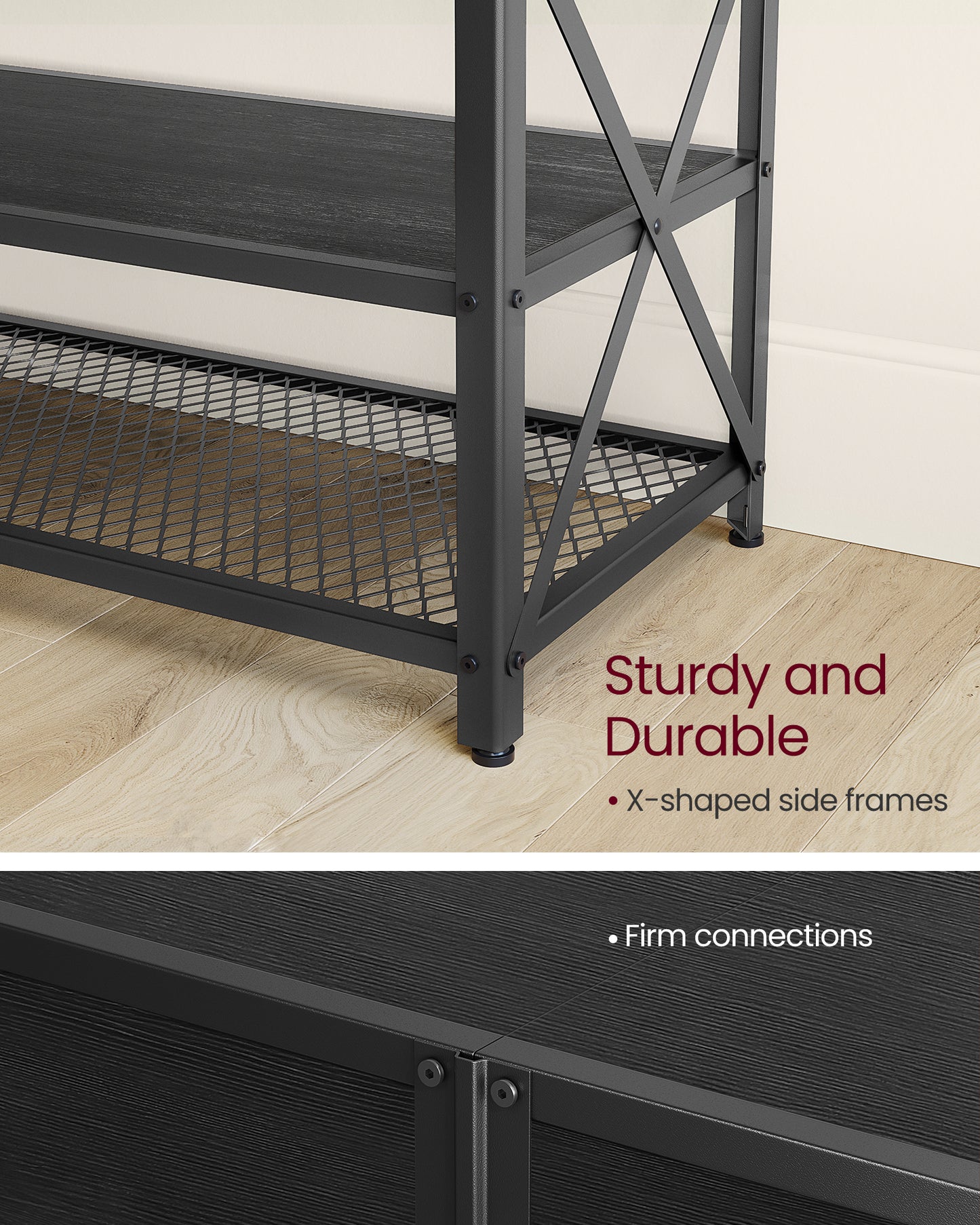 TV Stand, TV Console for TVs Up to 70 Inches, TV Table, 63 Inches Width, TV Cabinet with Storage Shelves, Steel Frame, for Living Room, Bedroom, Black with Wood Grain