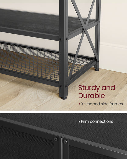 TV Stand, TV Console for TVs Up to 70 Inches, TV Table, 63 Inches Width, TV Cabinet with Storage Shelves, Steel Frame, for Living Room, Bedroom, Black with Wood Grain