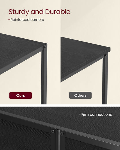 Modern TV Stand for TVs up to 65 Inches, 3-Tier Entertainment Center, Industrial TV Console Table with Open Storage Shelves, for Living Room, Bedroom, Black with Wood Grain