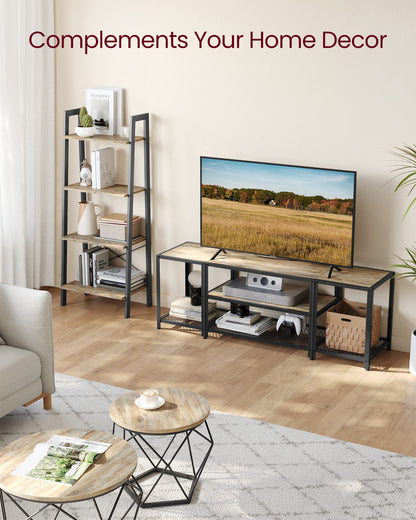 Modern TV Stand for TVs up to 65 Inches, 3-Tier Entertainment Center, Industrial TV Console Table with Open Storage Shelves, for Living Room, Bedroom, Turquoise Brown and Black