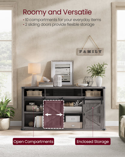 TV Stand for TVs up to 65 Inches, Farmhouse Entertainment Center with Sliding Barn Doors, TV Console Table for Living Room, Misty Gray