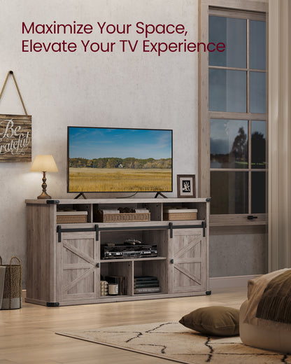 TV Stand for TVs up to 65 Inches, Farmhouse Entertainment Center with Sliding Barn Doors, TV Console Table for Living Room, Heather Greige