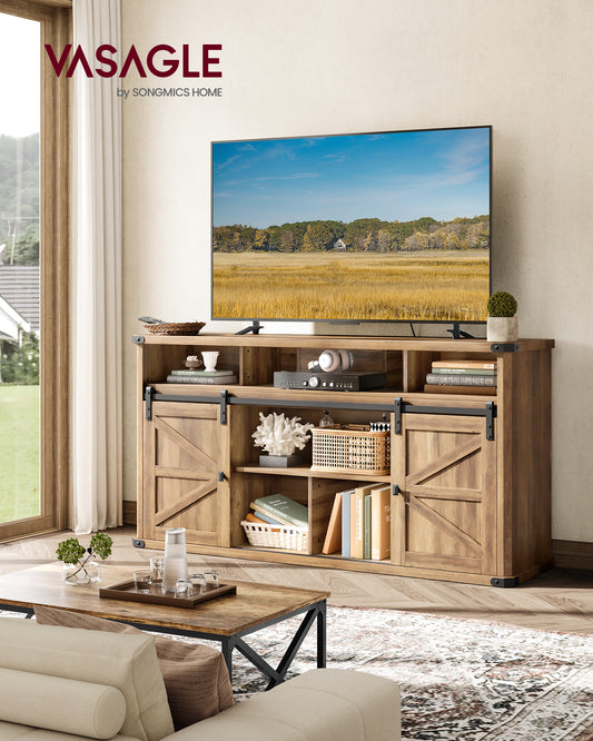 VASAGLE TV Stand for TVs up to 65 Inches, Farmhouse Entertainment Center with Sliding Barn Doors, TV Console Table Honey Brown