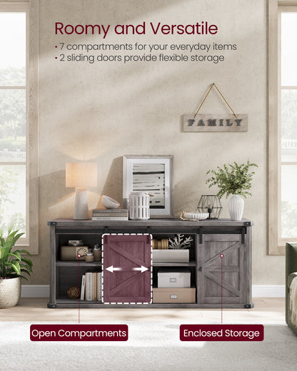 TV Stand for TVs up to 65 Inches, Farmhouse Entertainment Center with Sliding Barn Doors, TV Console Table for Living Room, Misty Gray