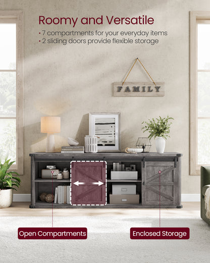 TV Stand for TVs up to 75 Inches, Farmhouse Entertainment Center with Sliding Barn Doors, TV Console Table for Living Room, Misty Gray