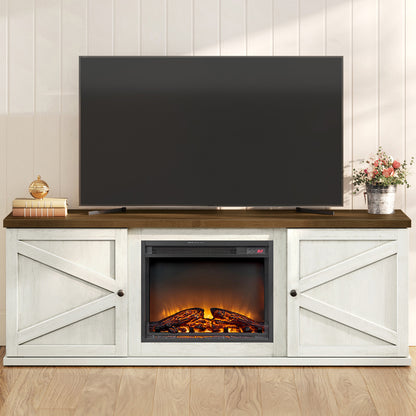 VASAGLE Fireplace TV Stand for TVs up to 80 Inches, 18-Inch ELectric Fireplace with Remote, Media Console Table, Rustic White and Honey Brown