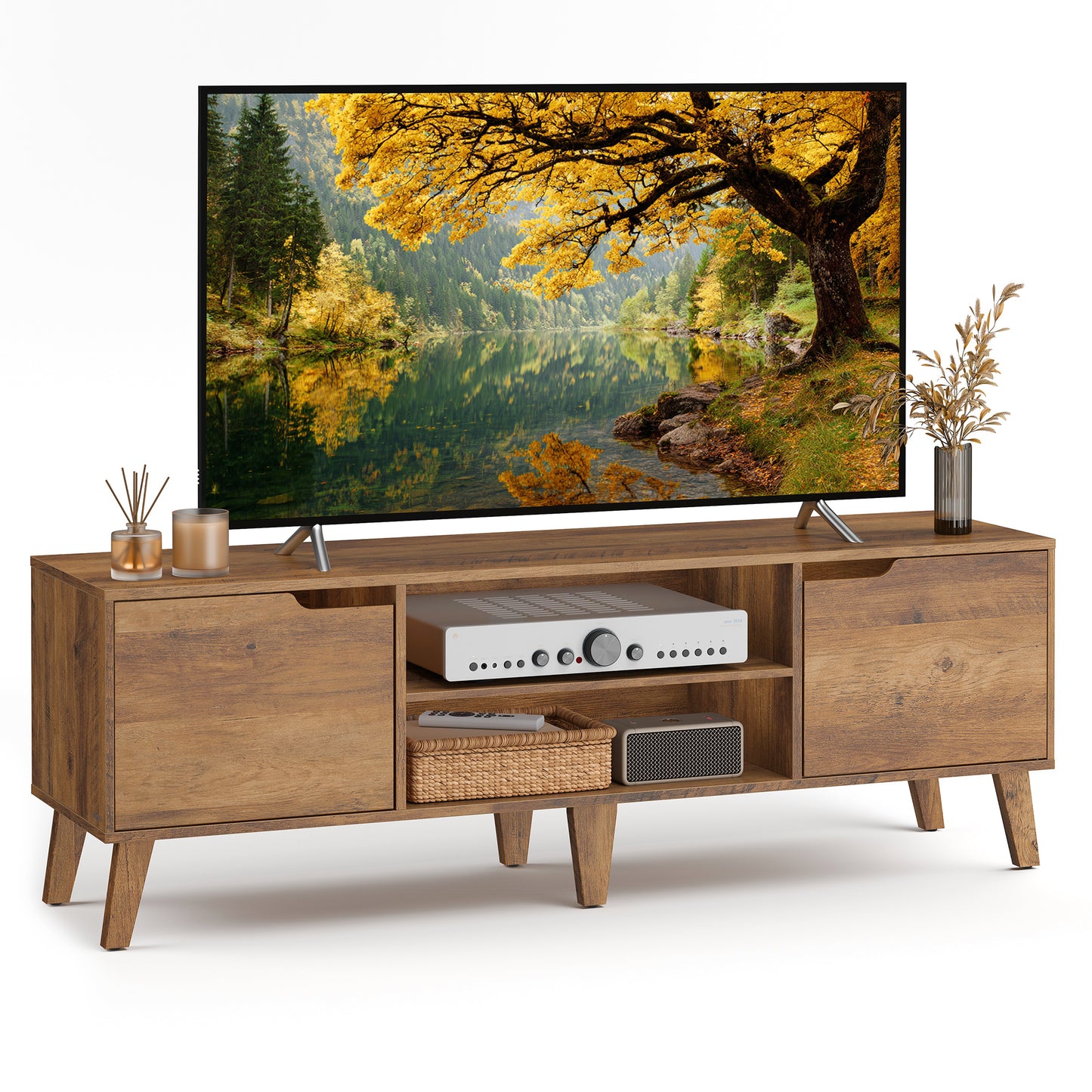 VASAGLE TV Stand for 65-Inch TVs, Entertainment Center with Adjustable Shelf, 58-Inch Long Media Console Table, for Living Room, Bedroom, Honey Brown