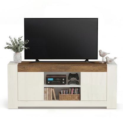 VASAGLE TV Stand, Farmhouse Entertainment Center with Storage Cabinets, Media Console Table for 65 Inch TV, Rustic White and Honey Brown