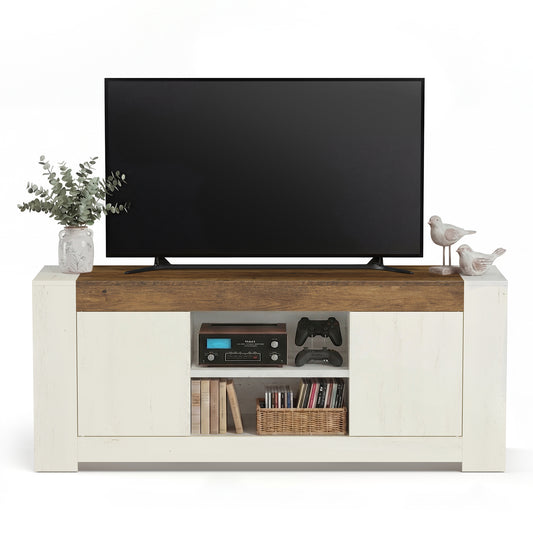 VASAGLE TV Stand, Farmhouse Entertainment Center with Storage Cabinets, Media Console Table for 65 Inch TV, Rustic White and Honey Brown