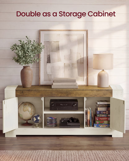 VASAGLE TV Stand, Farmhouse Entertainment Center with Storage Cabinets, Media Console Table for 65 Inch TV, Rustic White and Honey Brown