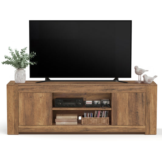 VASAGLE TV Stand, Farmhouse Entertainment Center with Storage Cabinets, Media Console Table for 80 Inch TV, 70 x 15.7 x 23.6 Inches, Honey Brown