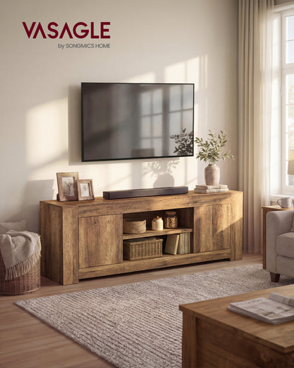 VASAGLE TV Stand, Farmhouse Entertainment Center with Storage Cabinets, Media Console Table for 80 Inch TV, 70 x 15.7 x 23.6 Inches, Honey Brown