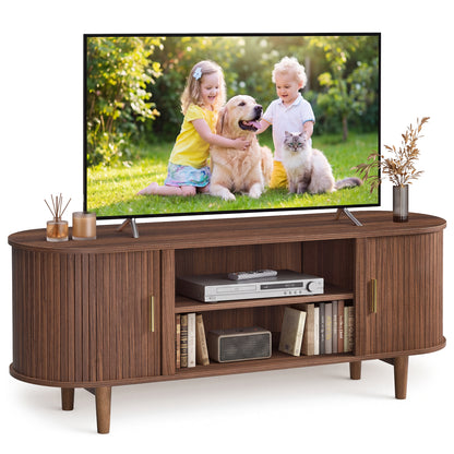 VASAGLE TV Stand for 65-Inch TVs, Mid Century Entertainment Center with Storage, Fluted Sliding Doors, Media Console Table, Chestnut Walnut