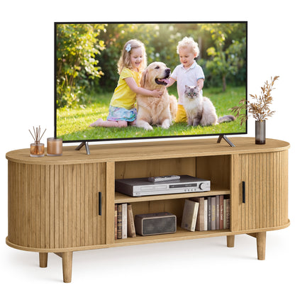 VASAGLE TV Stand for 65-Inch TVs, Mid Century Entertainment Center with Storage, Fluted Sliding Doors, Media Console Table for Living Room, Bedroom