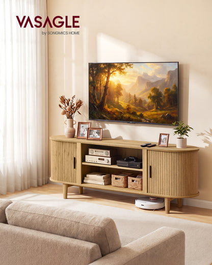 VASAGLE TV Stand for 65-Inch TVs, Mid Century Entertainment Center with Storage, Fluted Sliding Doors, Media Console Table for Living Room, Bedroom