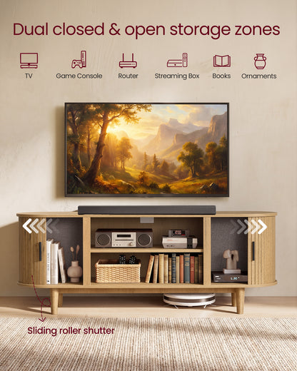 VASAGLE TV Stand for 65-Inch TVs, Mid Century Entertainment Center with Storage, Fluted Sliding Doors, Media Console Table for Living Room, Bedroom