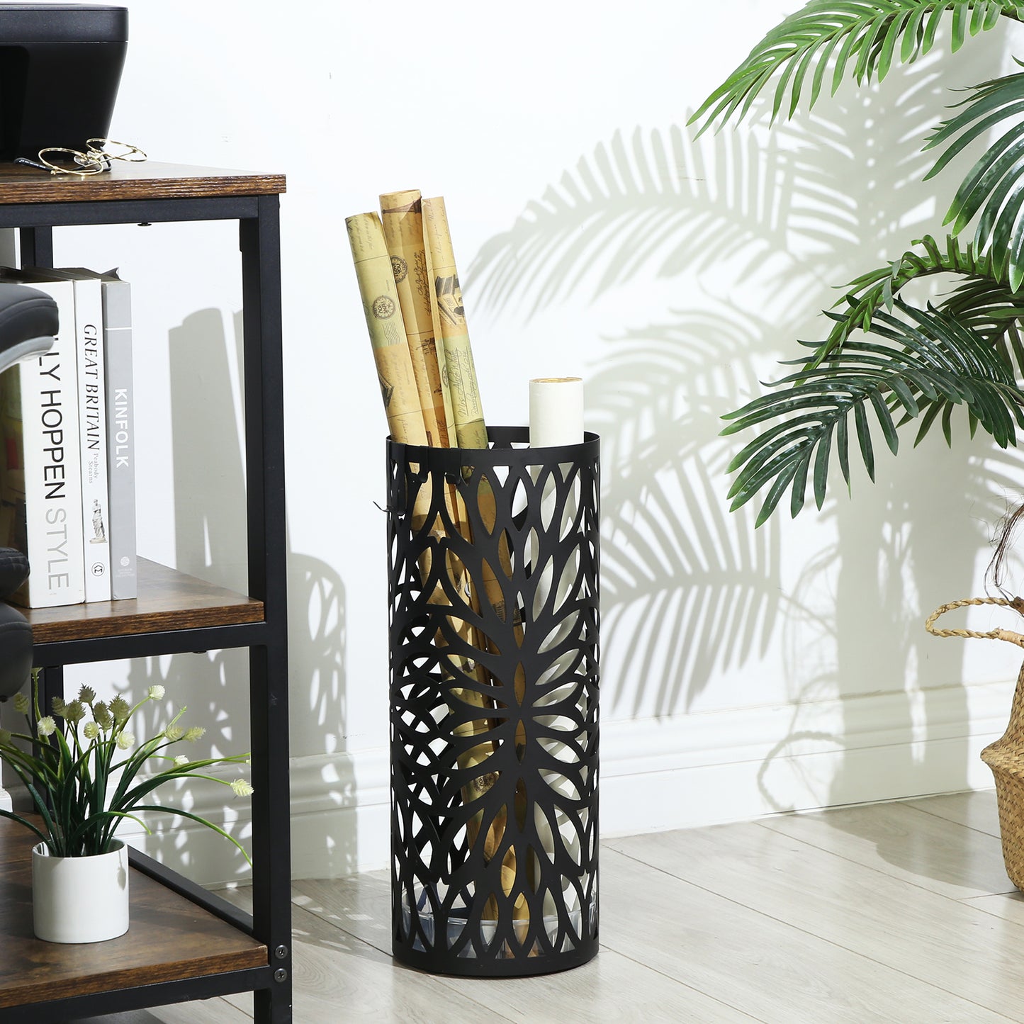 SONGMICS Umbrella Stand, Umbrella Holder, Steel Round Umbrella Rack Organizer Freestanding, for Canes Walking Sticks, Black