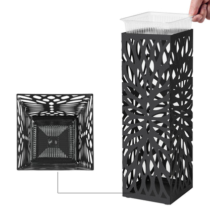 Square Steel Umbrella Stand - Entryway Organizer with Drip Tray & 4 Hooks, Rust-Resistant, Multi-Purpose Use, Black