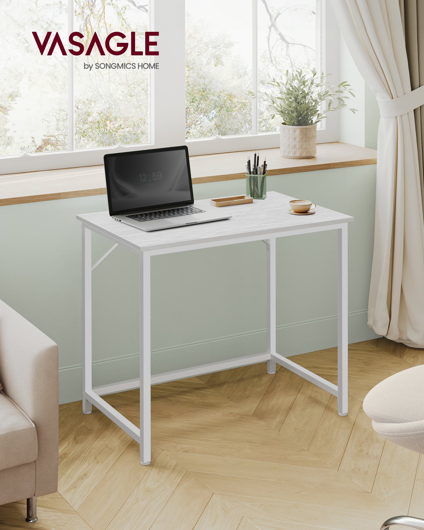 VASAGLE Computer Desk, Gaming Desk, Home Office Desk, for Small Spaces, 19.7 x 31.5 x 29.5 Inches, Maple White