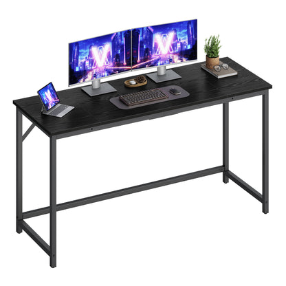 VASAGLE Computer Desk, Steel Frame and Particleboard Gaming Table, 55.1 x 19.7 x 29.9 Inch, Black Wood Grain and Matte Black