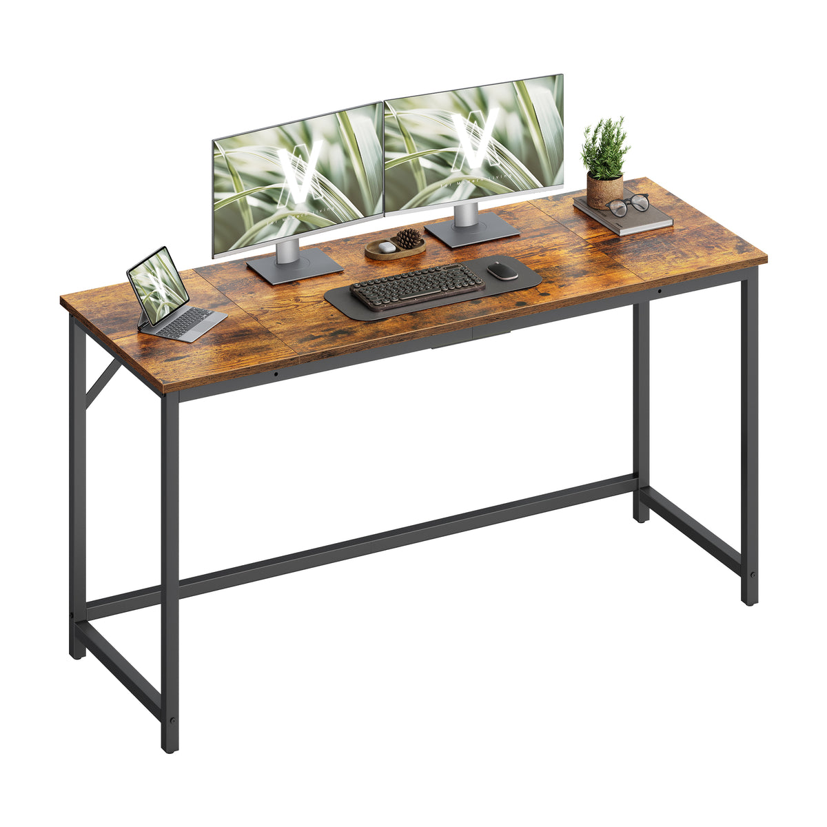 VASAGLE Computer Desk, Steel Frame and Particleboard Gaming Table, 53.1 x 23.6 x 29.9 Inch, Rustic Brown and Matte Black Small Desk for Bedroom and Home Office, Barnet Collection