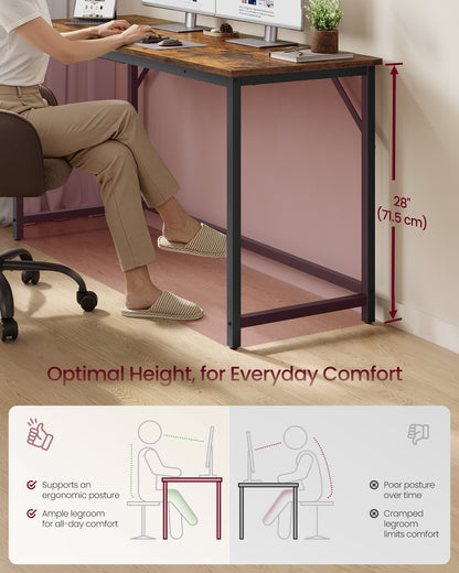 VASAGLE Computer Desk, Steel Frame and Particleboard Gaming Table, 53.1 x 23.6 x 29.9 Inch, Rustic Brown and Matte Black Small Desk for Bedroom and Home Office, Barnet Collection