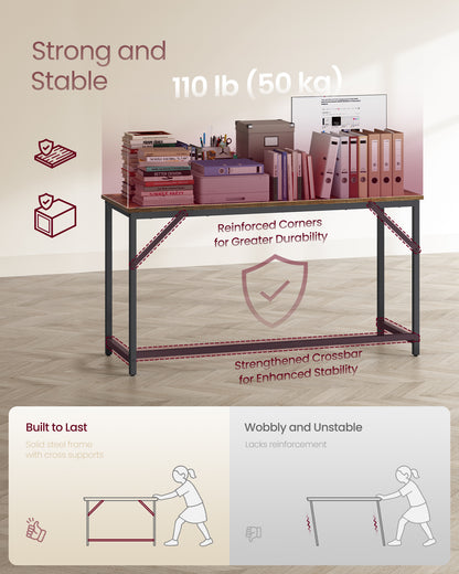 VASAGLE Computer Desk, Steel Frame and Particleboard Gaming Table, 53.1 x 23.6 x 29.9 Inch, Rustic Brown and Matte Black Small Desk for Bedroom and Home Office, Barnet Collection