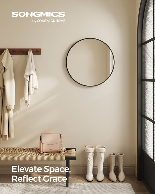Round Wall Mirror 19.7" Diameter, Metal Frame, Black