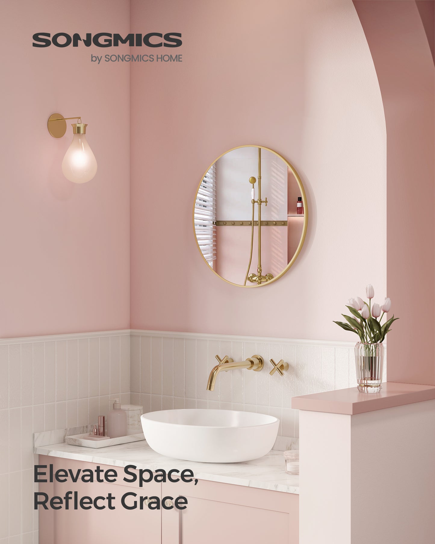 LEDREM Wall Mirror, Circle Mirror, 24-Inch Gold Round Bathroom Mirror, Metal Frame, Easy Install, Wall Mirror, Elegance Reflected