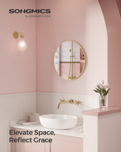 LEDREM Wall Mirror, Circle Mirror, 24-Inch Gold Round Bathroom Mirror, Metal Frame, Easy Install, Wall Mirror, Elegance Reflected