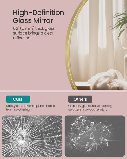 LEDREM Wall Mirror, Circle Mirror, 24-Inch Gold Round Bathroom Mirror, Metal Frame, Easy Install, Wall Mirror, Elegance Reflected