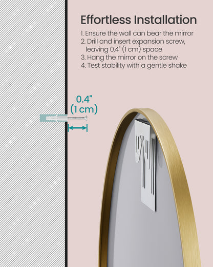 LEDREM Wall Mirror, Circle Mirror, 24-Inch Gold Round Bathroom Mirror, Metal Frame, Easy Install, Wall Mirror, Elegance Reflected