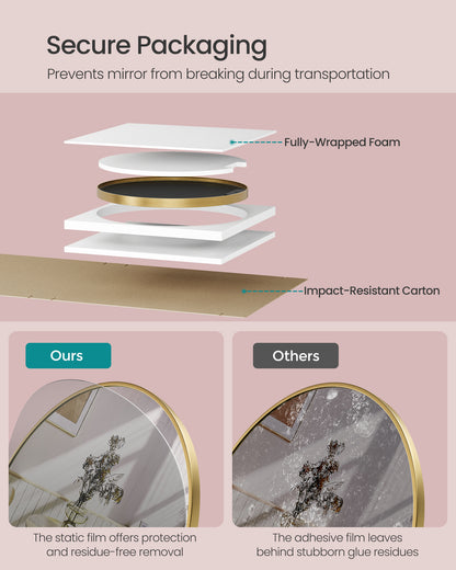 LEDREM Wall Mirror, Circle Mirror, 24-Inch Gold Round Bathroom Mirror, Metal Frame, Easy Install, Wall Mirror, Elegance Reflected